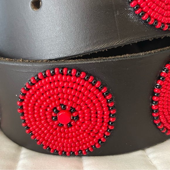 The Kenyan Collection Disk Beaded BELT Sz 32 Unisex Black Leather HANDMADE ART - Picture 11 of 12